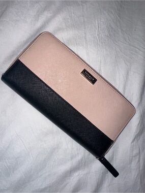 kate spade Two-Tone Blush Pink and Black Zip-Around Wallet